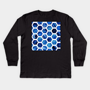 Blue hexagons Kids Long Sleeve T-Shirt